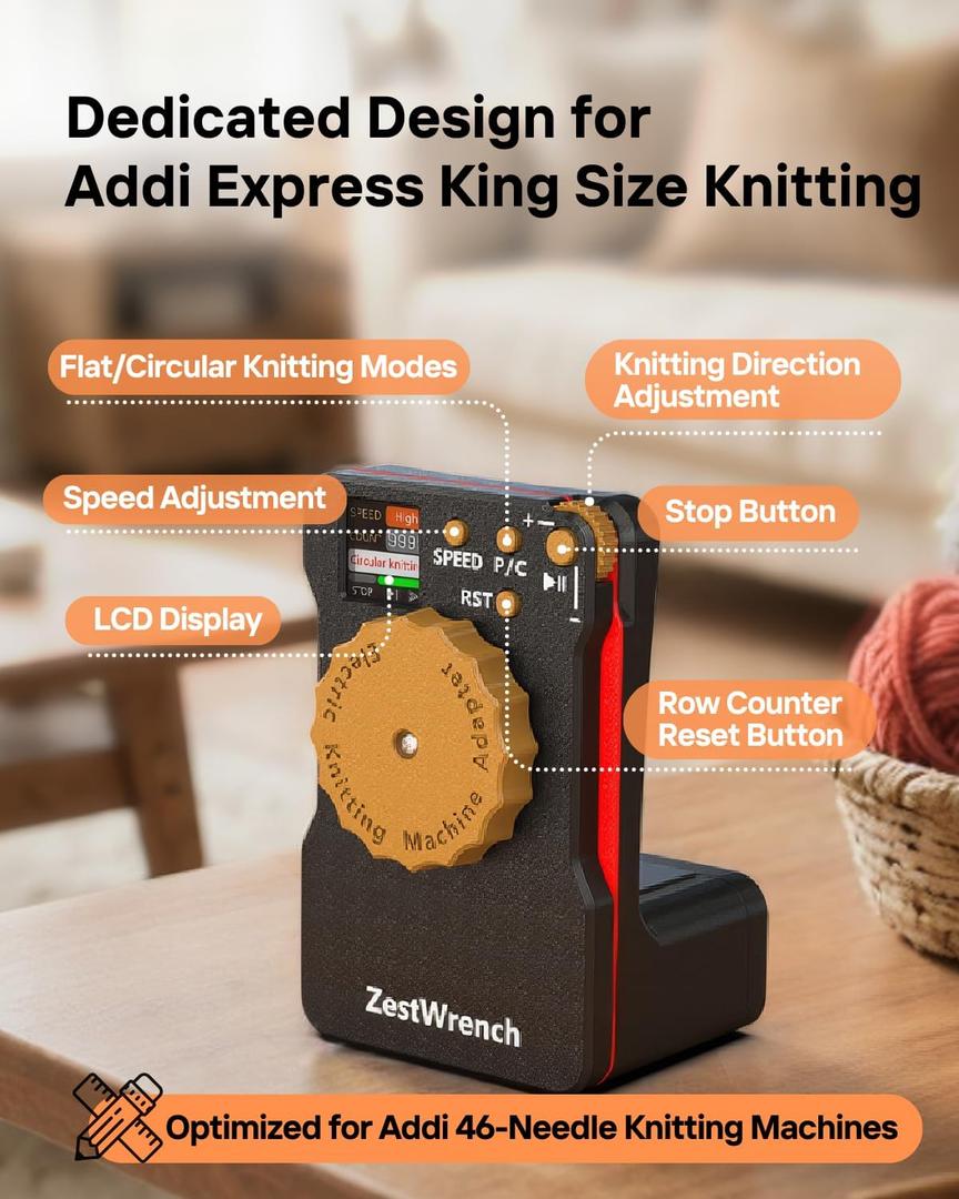 [2025 Upgrade] ZestWrench Electric Knitting Machine Adapter for addi Express King Size Knitting Machine 46 Needles,addi Knitting Machine Automatic AccessoriesLCD Panel & Row Counter
