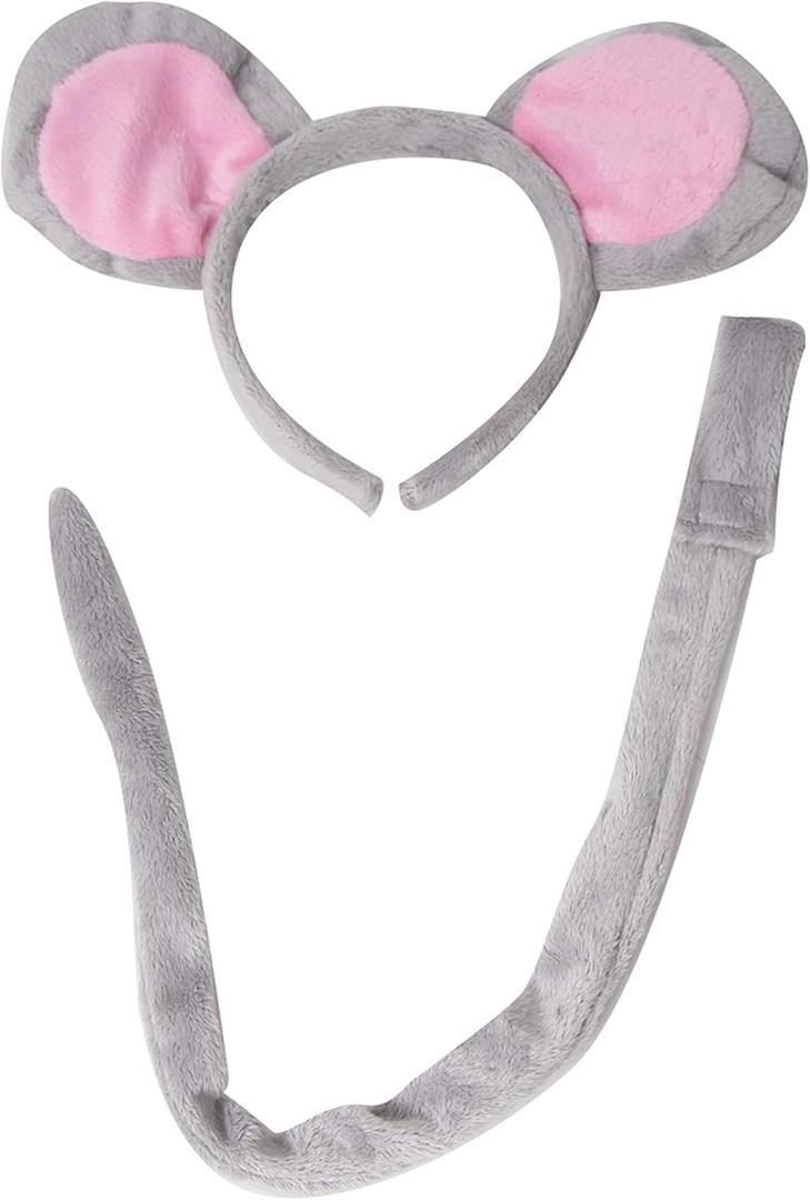 Mouse Ears & Tail Costume - Oversized Plush - Grey
