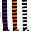 3 Pairs Halloween Long Striped Knee High Socks for Women Witches Striped Costume Leggings High Tights Socks