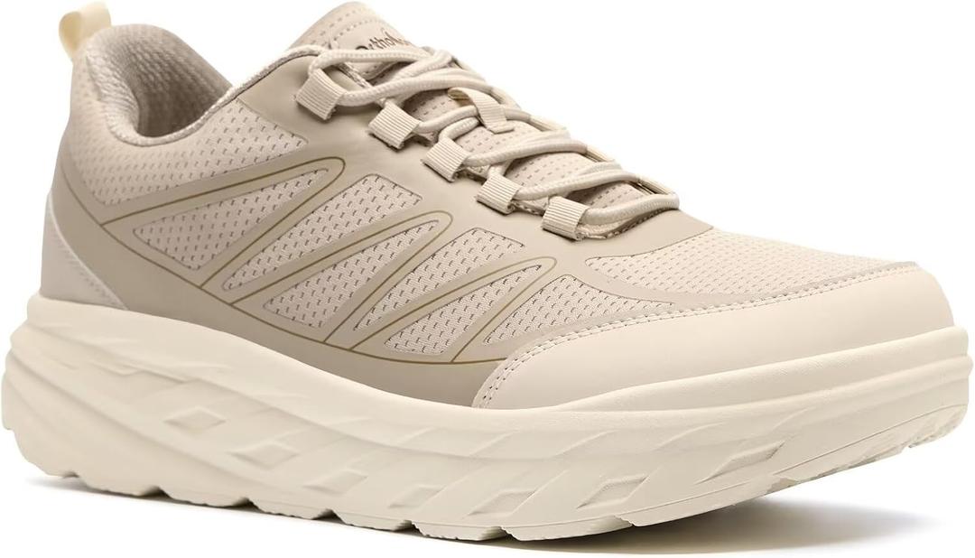 Women's Orthopedic Diabetic Wide Walking Shoes: Comfortable Arch Support Recovery Standing Sneakers, Fashionable Plantar Fasciitis High Arch Foot Pain Relief Work Tennis Casual Shoes Beige Size 9