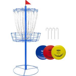 Disc Golf Basket - Portable Disc Golf Target with Heavy Duty 24-Chains Come with 6pcs Disc Golf Discs and Carry Bag, Ground Stake -Suitable for Players of All Levels - Multi Color