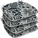 LVTXIII Set of 4 Outdoor Chair Cushions for Patio Furniture, Water Repellent Patio Chair Cushions 17"x16" with Ties, U-Shaped Dining Chair Pads for Garden Kitchen Use, Flower Black