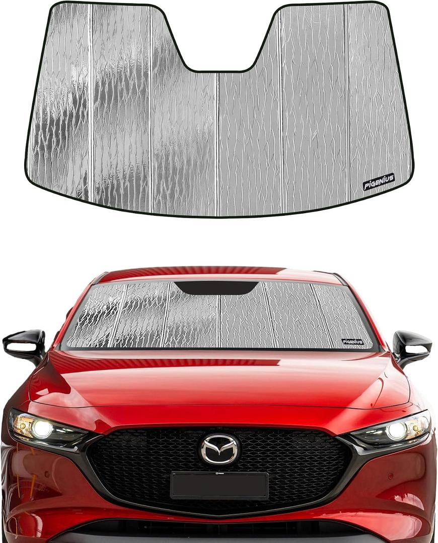 Pigenius Windshield Sunshade for Mazda 3 2019-2025 (Sedan/Hatchback), Reversible Silver/Black
