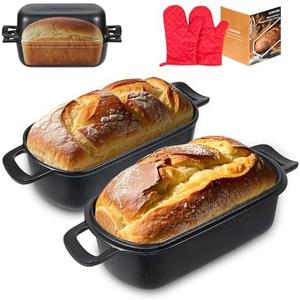 COWORM 10x5 Cast Iron Loaf Pan with Lid - 2 in 1 Bread Pans for Baking Homemade Sourdough Bread