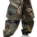 GORGLITTER Boy's Camo Cargo Pants Joggers Baggy Fall Elastic Waist Wide Led Casual Hunting Pants with Pockets 2025 Army Green 10 Years