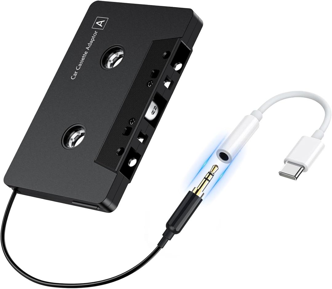 Car Cassette to AUX Adapter with Type-C to 3.5mm Audio Jack  Compatible with Google, Samsung, Xiaomi, Huawei & All Type-C Devices for Crystal-Clear Sound & Stable Connection