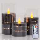 Flameless Flickering 3" x4" 5" 6" Clear Plastic Black 11-Key Remote Candles with Light Strings, LED Battery Operated Cycle Timer Pack of 3 Candles for Halloween Festival Decor
