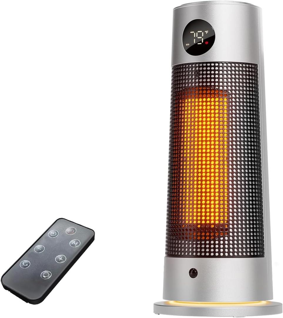 Space Heater with Remote, 15.7" Electric Tower Heater for Indoor Use,Fast Heating PTC Ceramic Heater Thermostat,45 Oscillation, 12H Timer, Quiet and Safe for Home Bedroom & Office