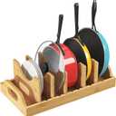 Lifewit Bamboo Pot Lid Organizers for Inside Cabinet, Pan Lid Holder with 6 adjustable Inserts & 7 Sections, Kitchen Pantry organizer and storage, Extra Large, 15.6" X 8.1"/40 x 21cm
