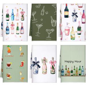 6 Pcs Bar Cart Kitchen Towels Hostess Gifts for Champagne Cheers Decorative Hand Towels for Champagne Lover Gifts Tea Cloths Bar Decor 24 x 16'' (Green)