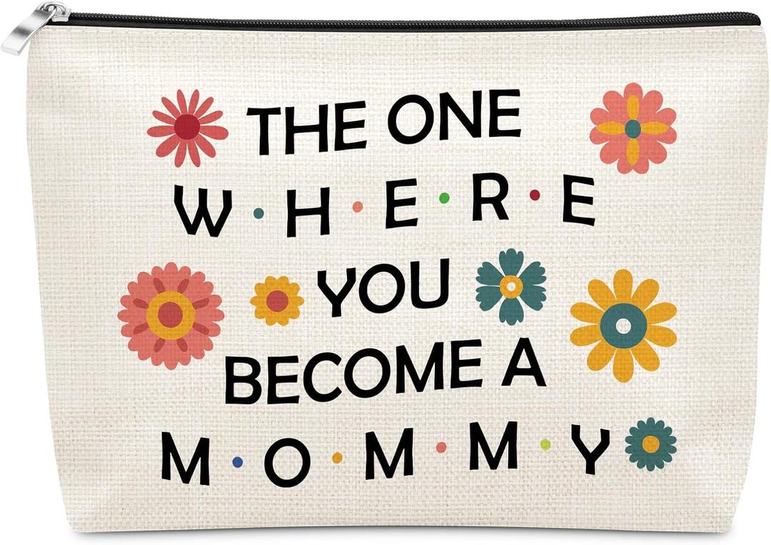 Sazuwu New Mommy Gifts for Women After Birth Makeup Bag Mom to Be Mothers Day Gift Cosmetic Organizer Bag Pregnancy Reveal Baby Announcement Birthday Present