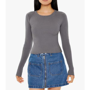 Forever 21 Womens Cropped Rib-Knit Sweater XS Grey