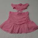 Sexy Outfit for Women Pink Sweet Mesh Pleated Tube Vest Slim Short Skirt 2-Piece Set (No Size)