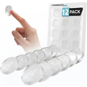 Strongest Wall Door Handle Stopper Set. 12 Pieces of Clear Rubber Door Knob, Round Wall Shield Cushion. Quiet Wall Protector for Door Handle. Guard Door Bumper Wall Protector Silencer - Self Adhesive