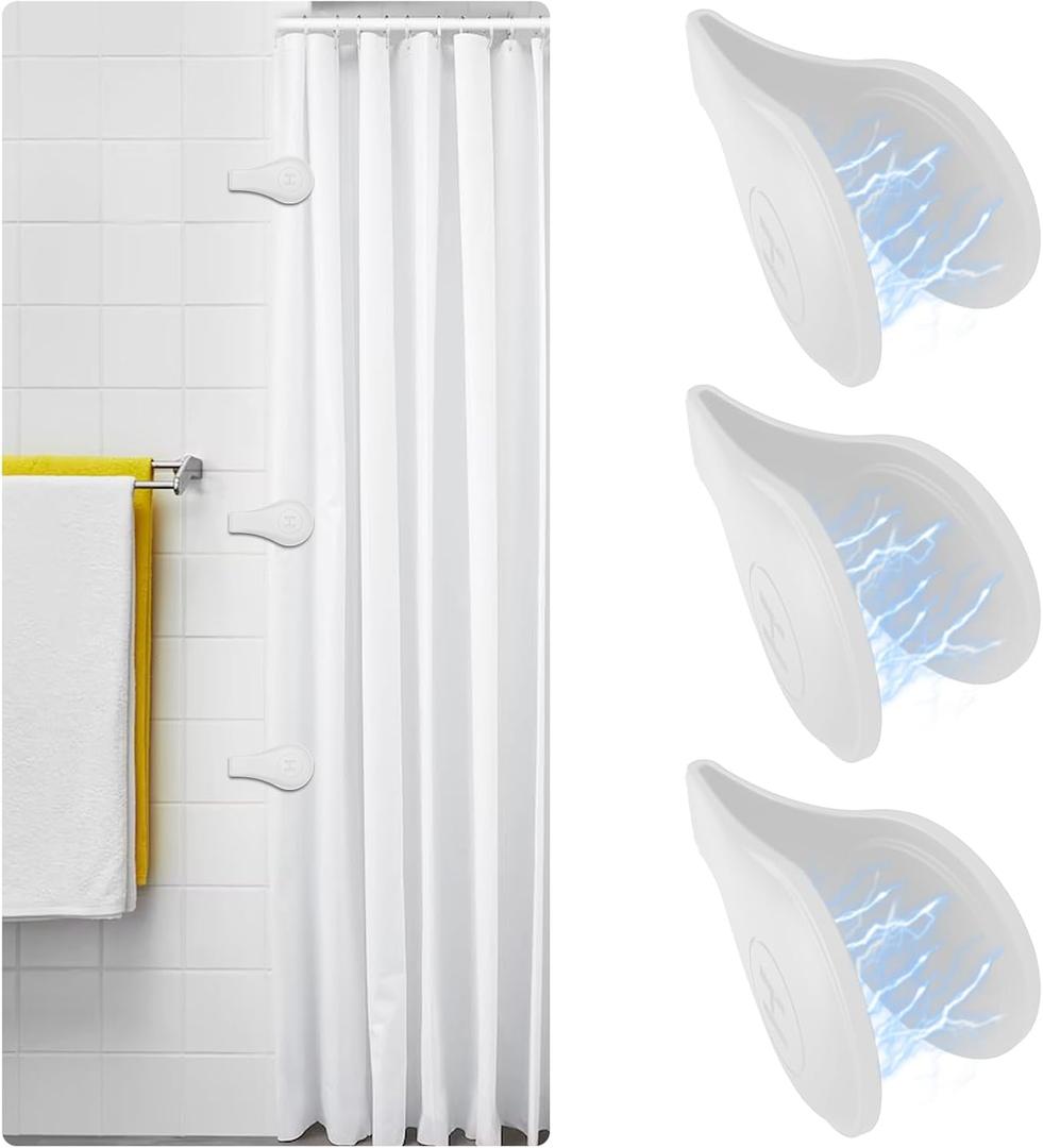 3-Pack Magnetic Silicone Shower Curtain Clips for Liners Self-Adhesive Windproof Splash Guard, Keeps Curtain Liner Sealed to Wall, No-Drill Installation for Bathroom Use