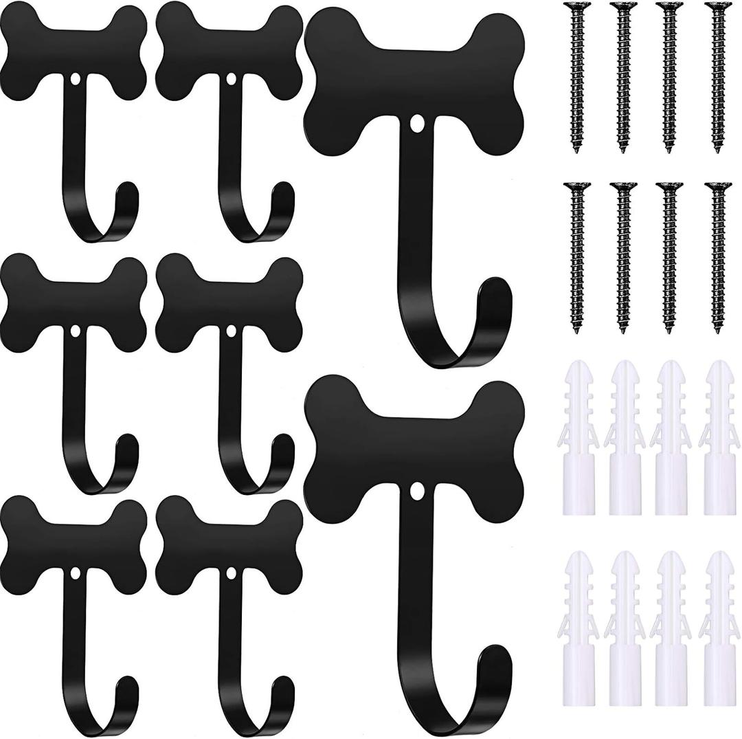 8 Pieces Dog Bone Shaped Wall Hook Stainless Steel Leash Mounted Hanger Hooks with Nail for Coat, Key, Entryway, Hallway, Kitchen, Office Decoration(Black)