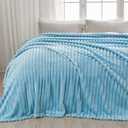 Fleece Ribbed Cozy Queen Blanket for Couch, Blue , 88x58in