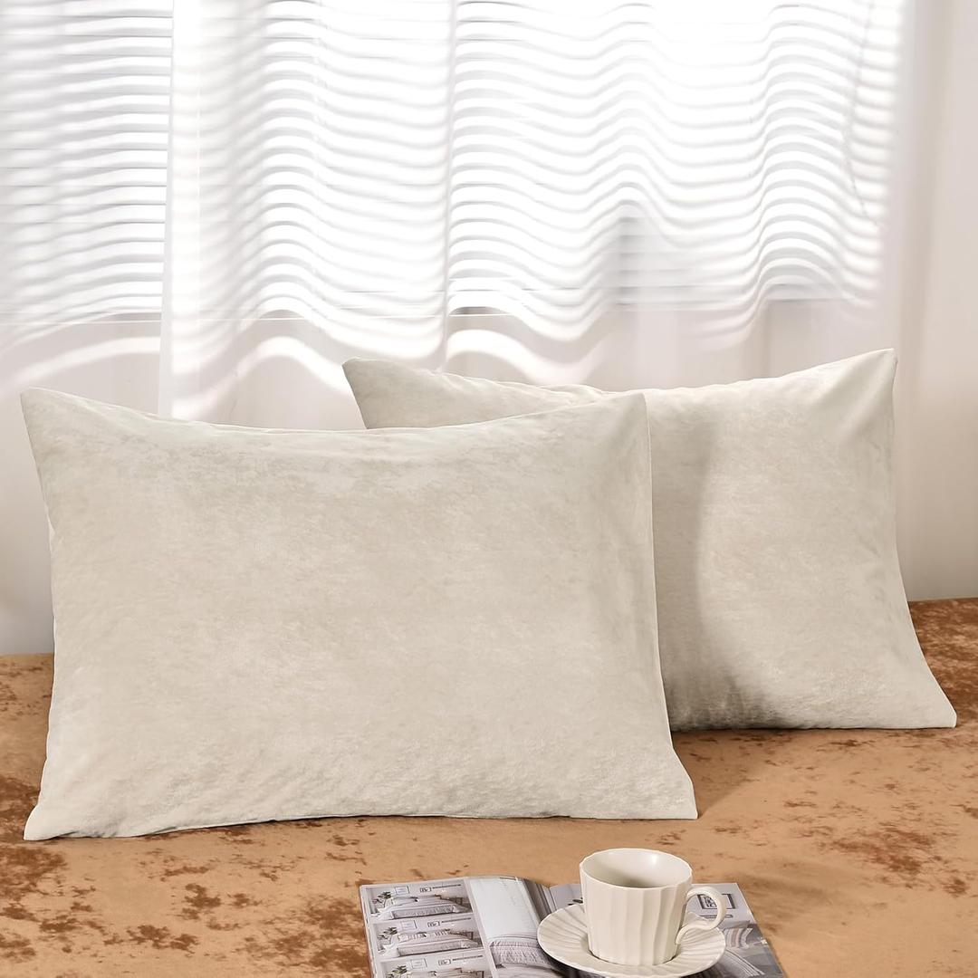 PHF Truly Velvet Pillowcases King Size, No Insert, 2 Pack Ultra Soft Breathable Pillow Shams Covers with Envelope Closure, 20" X 36" Luxury Cozy Warm Fuzzy Flannel, Sand