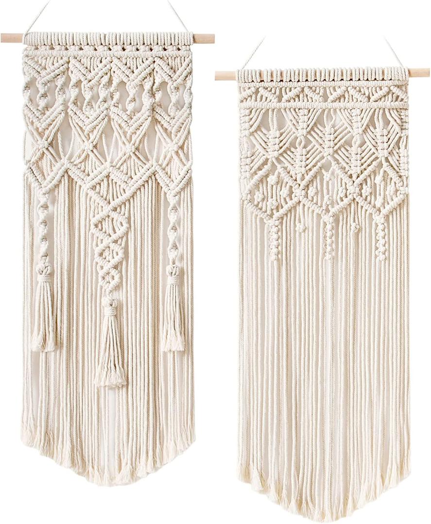 Mkono 2 Pcs Macrame Woven Wall Hanging Boho Chic Geometric Art Decor - Beautiful Bedroom Nursery Apartment Home Decoration, Gift for Girls Adults Birthday Christmas, 32" L x 16.5" W