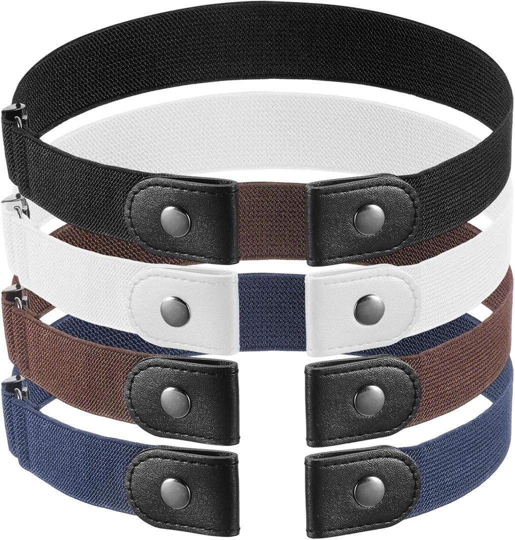 4 PCS No Buckle Stretch Belts for Men and Women Adjustable Buckle Free Elastic Kids Belt for Aldult Toddler boys Girls, Size 30