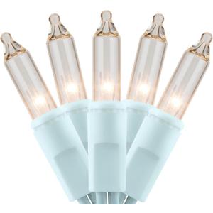 YULETIME 200 Clear Christmas Lights with White Wire, Pack of 2 Strands of 21 ft 100 Count UL Certified Incandescent Mini String Light (Clear - White Wire)