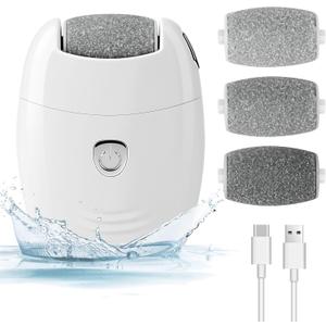 Electric Foot Callus Remover & Pedicure Kit w/3 Heads, 2-Speed Rechargeable (5W/500mAh) - Professional Foot File for Dead Skin, Calluses & Cracked Heels - Ergonomic Design w/Safety Lock-Home Spa&Gift