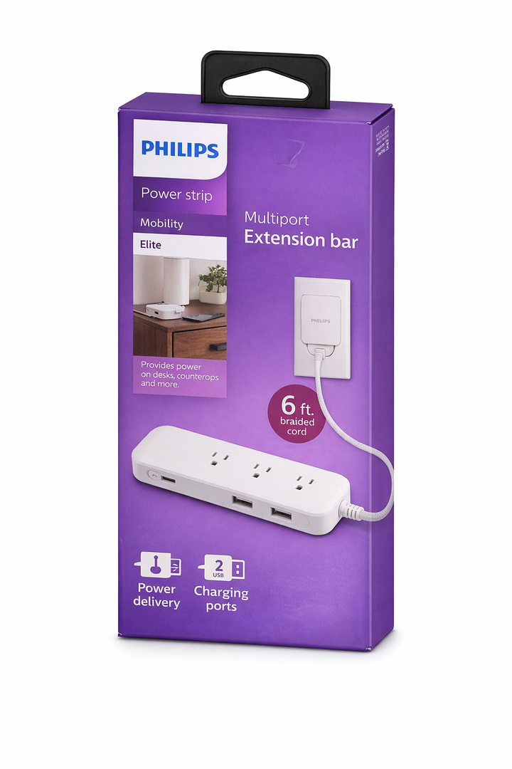 PHILIPS Multiport Extension Bar 6ft Braided Cord