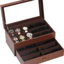 AUTOARK Leather & Velvet 6 Watch Box Jewelry Case and 9 Piece Eyeglasses Storage and Sunglass Glasses Display Drawer Lockable Case Organizer,Coffee,AW-178