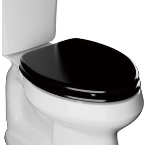 Elongated Slow Close Toilet Seat, Black Wood Toilet Seat Support 400 lbs, Heavy Duty Oval Wood Toilet Lid with Soft Close Chrome Hinges, Grip-Tight Bumpers - Easy to Clean, Quick Assembly
