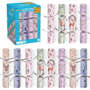 FUN LITTLE TOYS Christmas Crackers, 12 Pack Christmas No Snap Party Favors with Party Hat