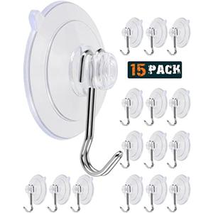LUPYJI Suction Cup Hooks, Transparent PVC Removable Reusable, for Glass Windows, Mirrors, Doors, Tiles, 15 Pack