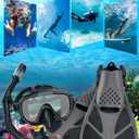 Ubekezele Snorkeling Gear for Adults Men Women,4 in 1 Snorkel Set with Panoramic View Diving Mask Anti-Fog Anti-Leak,Dry Top Snorkel,Fins and Travel Bag for Swimming,Snorkeling and Travel Diving, Size: Small-Medium