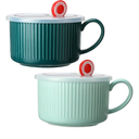Nuenen 2 Pcs Soup Bowls with Lids and Handles 30 oz Microwave Safe Ceramic Soup Mug Microwavable Ramen Containers with Lids Large Colorful Cups for Noodle Cereal kitchen(Blue, Dark Green)