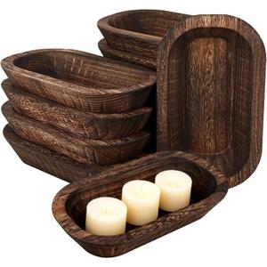 10 Pack Wood Decorative Bowls Long Heavy Handmade Carved Key Bowl for Entryway Table Home Decor Rustic Boho Decor Bowls for Candle Making Potpourri Catch (9.4" x 5.5" x 1.7")