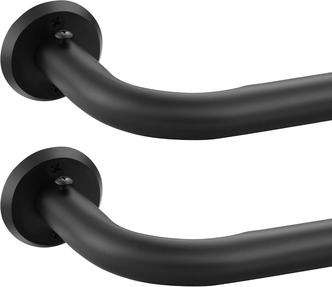 Wrap Around Curtain Rods 2 Pack for 28 to 48 Inches Windows, 1" Heavy Duty Room Darkening Drapery Rod with Sturdy Aluminum Base, Wall Mounted Ceiling Mounted Curved Curtains Rod, Matte Black