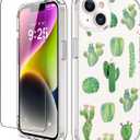 GiiKa for iPhone 14 Plus Case with Screen Protector, 6.7" Clear Full Body Shockproof Protective Floral Girls Women Hard Case with TPU Bumper Cover Phone Case for iPhone 14 Plus, Green Cactus