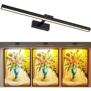Wireless Picture Lights for Wall, Battery Operated Wall Light for Painting Rechargeable CCT Rotatable Art Gallery Light with Remote Dimmable Timer for Artwork Frame Display Dartboard (Black, 24inch)