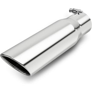 LCGP 2.75" Polished Exhaust Tip, 2.75" Inlet 3.5" Outlet 12" Long Stainless Steel Chrome Diesel Tailpipe Rolled Angle Cut, Bolt On