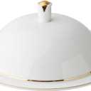 Hemoton Gold-Edged Ceramic Plate with Lid 8 Inch Serving Dish for Steak Dessert and Appetizers Elegant Dinnerware for Parties and Celebrations