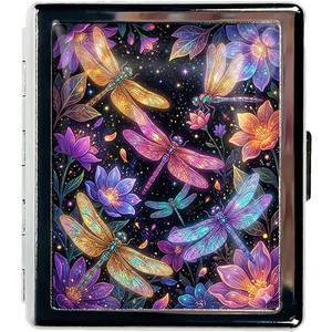 Metal 7 Day Pill Organizer, Cute Small Weekly Pill Case with 8 Compartments for Travel, Moisture-Proof Medicine Holder for Purse, Compact Daily Vitamin Box (Glow Dragonflies)