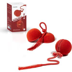 Cheerble 2 in 1 Interactive Cat Toys for Indoor Cats - Wicked Ball Duo2 Automatic Cat Toy, Dual Interchangeable Shells, Electric Cat Toy Ball with Chirping Sounds, Rechargeable Moving Kitten Toys, Red