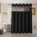 Inhousolu Extra Long No Hook Shower Curtain with Snap in Fabric Liner Set Waffle Weave 230GSM Weighted Hem, Waterproof & Washable Bathroom Curtain Spa Luxury with Mesh Top Window 72" W x 84" L Black