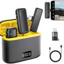 Wireless lavalier Microphone for iPhone Android with Lightning/USB-C/Charging Case, Noise Cancel 130ft 24H of 2 Pcs mini Clip on Lapel Microphone Wireless for Recording/Streaming/Interview