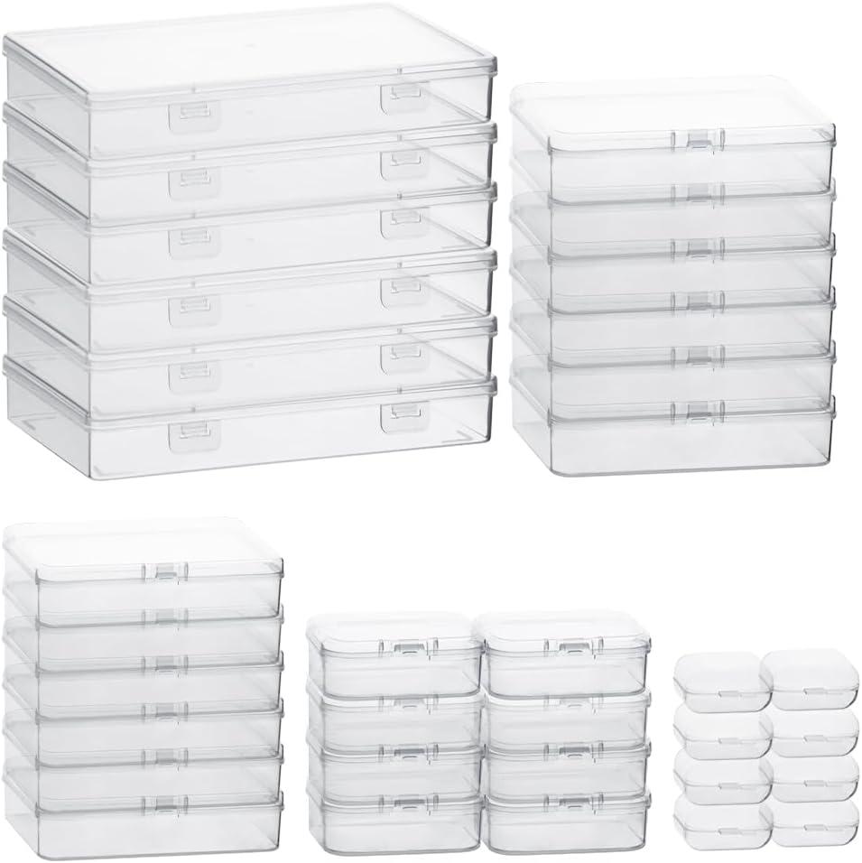 RETON 36Pcs Mixed Sizes Plastic Rectangular Small Storage Containers Clear Empty Mini Organizer with Hinged Lid for Small Tiny Items, Beads Boxes for Art Craft Jewelry Projects