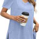 JomeDesign Summer Tops for Women Short Sleeve V Neck Shirts Side Split Loose Casual Tunic Tops (Small, Light Blue)