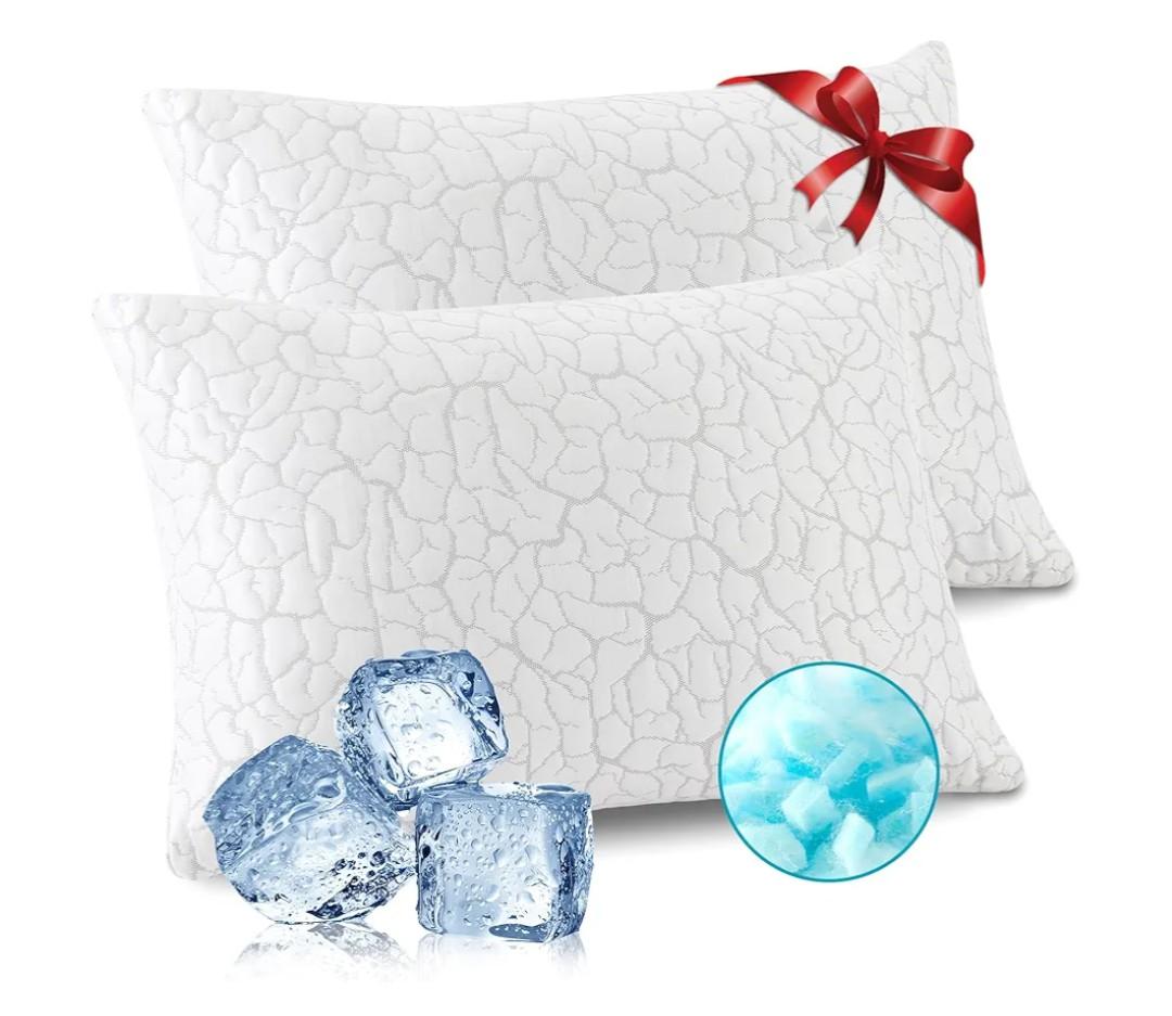 Cooling Pillows Queen Size Set of 2 Shredded Memory Foam Pillows for Side Back Stomach Sleepers, TwoSided Cool Adjustable Firm or Soft Bed Pillow Luxury Gel Neck Pillow for Neck Shoulder Pain Relie