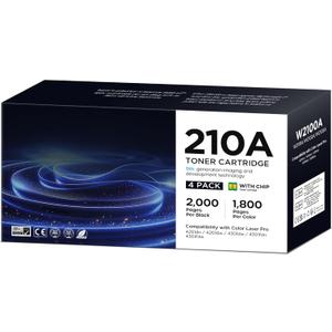 210A 210X Toner Cartridges 4 Pack High Yield Compatible for HP 210A Toner Cartridges Work for HP Color Laserjet MFP 4301fdw 4301fdn Pro 4201dw 4201dn Series Printer W2100A W2100X (with Chip)