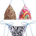 Verdusa Women's 2 Piece Boho Colorblock Halter Bikini Set Bow Tie Graphic High Cut Swimsuit (Brown Multi)