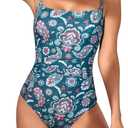 Eomenie Women's One Piece Swimsuits Tummy Control Ruched Bathing Suit 1 Piece Swimwear (Deep Green Floral Printed), Small