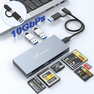 8 in 1 CFexpress Type B Card Reader 10Gbps Multi CF Express Reader Hub for CFexpress Type B/CF/XD/MS/TF/SD Reader, CFexpress Adapter Memory Card Reader with USB Gen 3.2*2 for Windows/Mac/Linux/Android